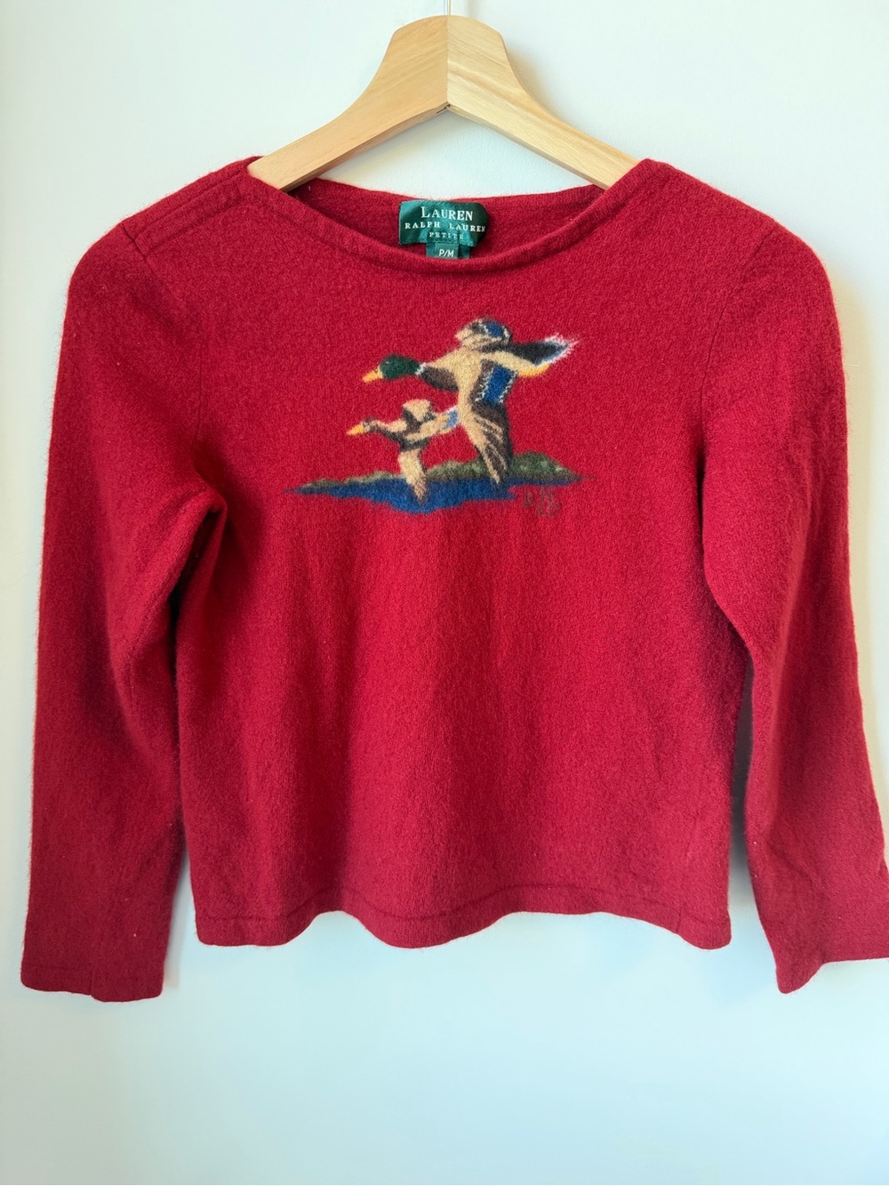 Vintage Ralph Lauren Red Duck Sweater Merino Wool Cashmere Angora Blend Petite M